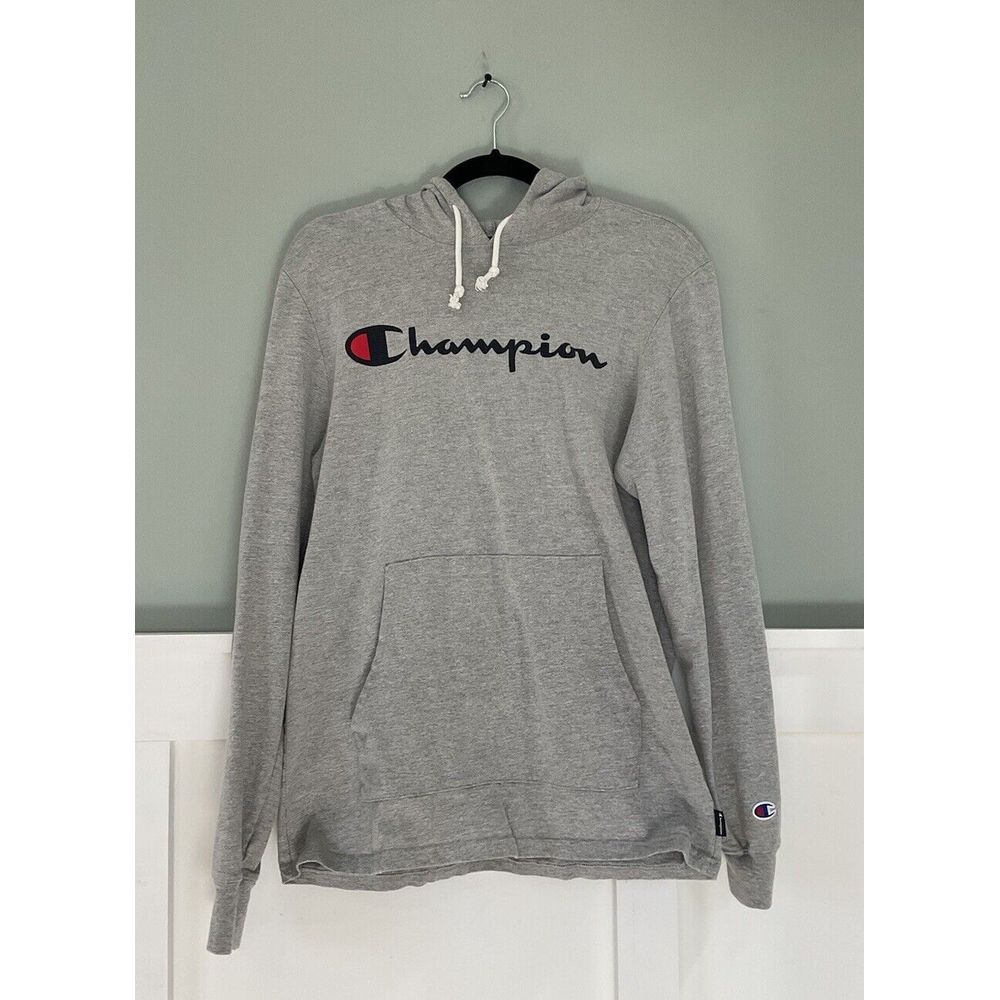Champion Long Sleeve Hooded‎ Long Sleeve Shirt Medium Gray Logo Hoodie